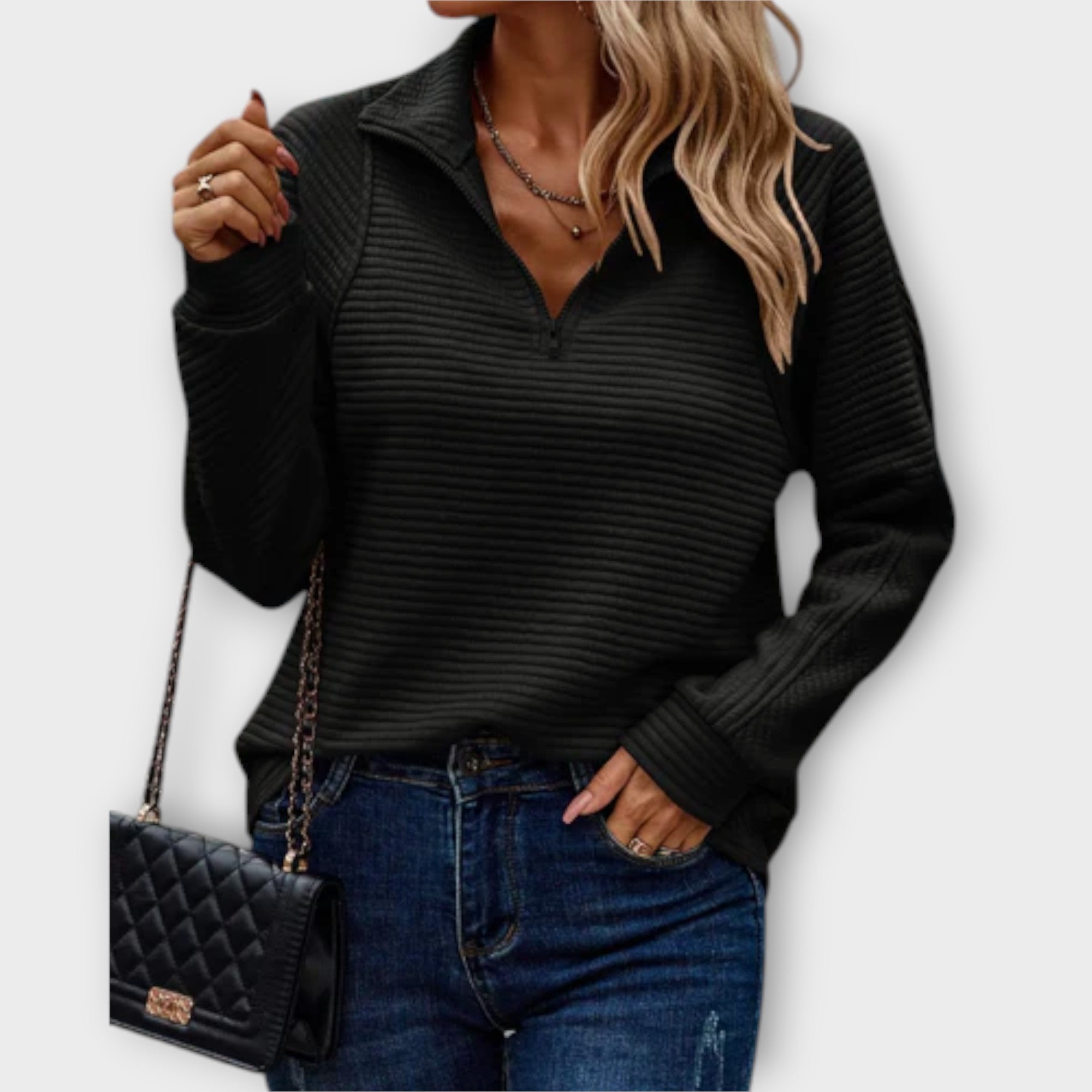 Lenka | Elegantni džemper sa polo zipom